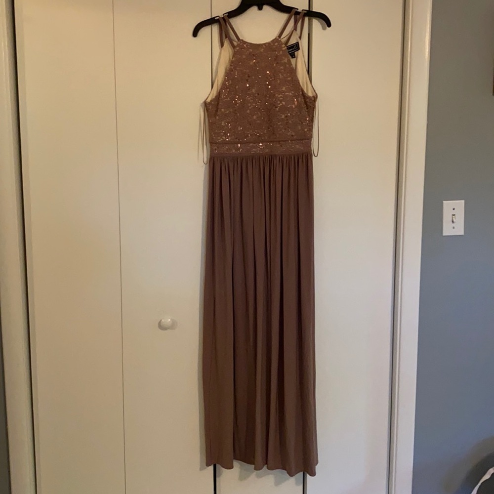 Long brown dress with sequin top